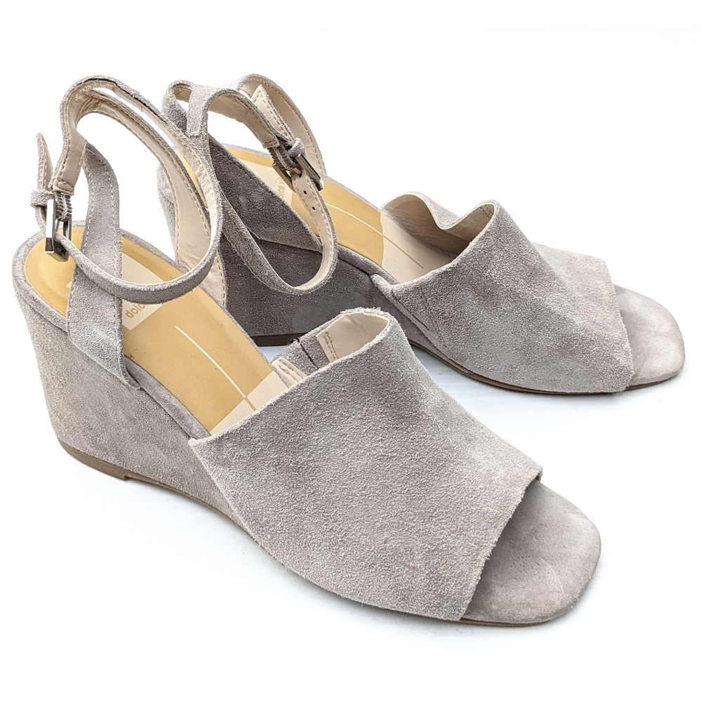DOLCE VITA Kalie gray suede leather ankle strap wedge sandals